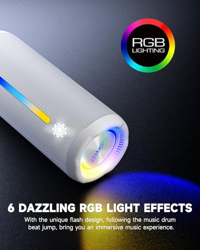 Image of OHAYO Bluetooth Speaker, Portable Wireless, IPX7 Waterproof, Powerful 25W Sound, 24H Playtime, Dual Pairing, Active Bass, Colorful Lights, Bluetooth 5.3, Outdoor Speakers for Home /Party /Beach, White