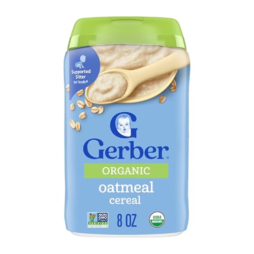 Gerber Stage 1 Baby Food, Organic Baby Oatmeal Cereal, 14g Whole Grains, Iron, Zinc & Vitamin B12,...