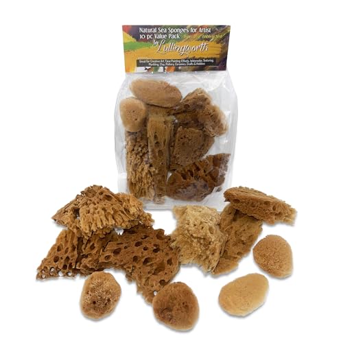 Lullingworth Artist Natural Sea Sponges: Unbleached 10 Pack 2-4 inch Value Tool Set-Faux Painting Effects Acrylic Paint Watercolor Texturing Marbling Clay Pottery Ceramics Crafts & Hobby