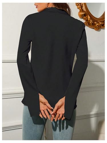 SHENHE Women's Deep V Neck Long Sleeve Open Front Tie Up Collared Sexy Blouse Shirt Top2
