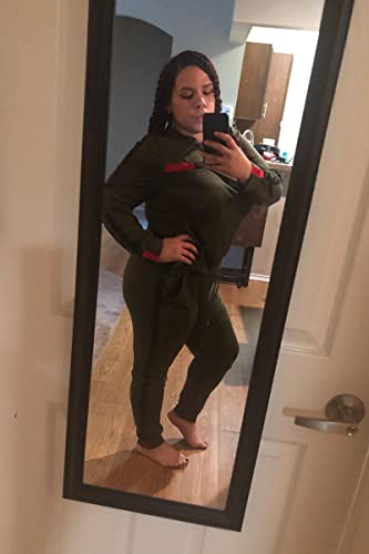 Qcheng Plus Sweatsuits For Women 2Pc Striped Long Sleeve Pullover Sweatshirt Long Sweatpants Tracksuits Sweatsuits Set Green #TOP3