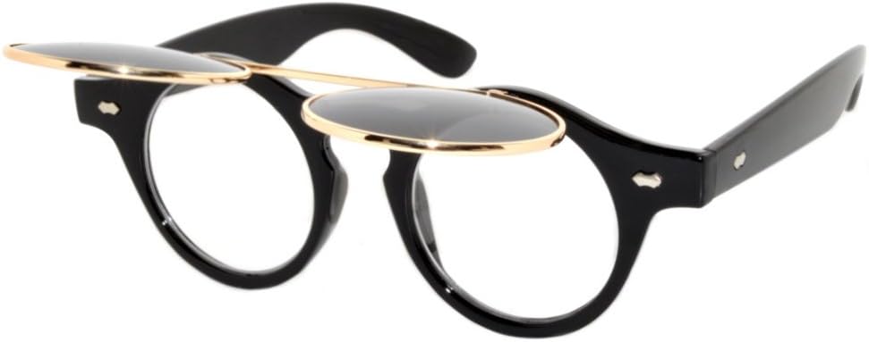 Vintage Round Sunglasses Retro Steampunk Flip Up Circle Glasses UV 400 Protection