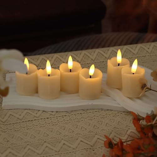 Image of 6 Pack LED Flameless Votives with Built-in Timer Realistic Black Wick Drips Battery Operated Electric Candle Set for Home Party Wedding Halloween Christmas Decorations 1.5 inch D x 2.6 inch H Batteries Incl.
