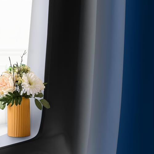 Image of SimpleHome Ombre Room Darkening Curtains 84 inches Length for Bedroom,Grommet Gradient Light Blocking Blue and Black Gradient Window Curtains for Living Room,2 Panels, 52x84 inches