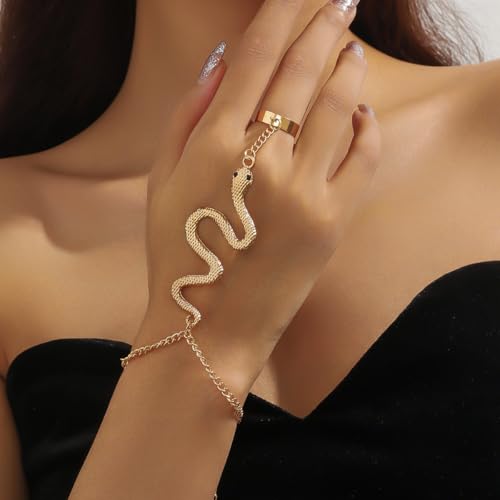 INENIMARTJ Snake Chain Ring Bracelet Snake Hand Chain Bracelet for Women Serpent Chains Hand Harness Jewelry Slave Chain Hands Harness Bracelets for Women Snakes Jewelry3