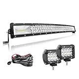 willpower barra led curva 81cm 32 pollici 405w + fari led 10cm 4 pollici 36w + cablaggio 12v 24v faretti led faro da lavoro led barra luci led per fuoristrada auto trattore camion 4x4 barca atv