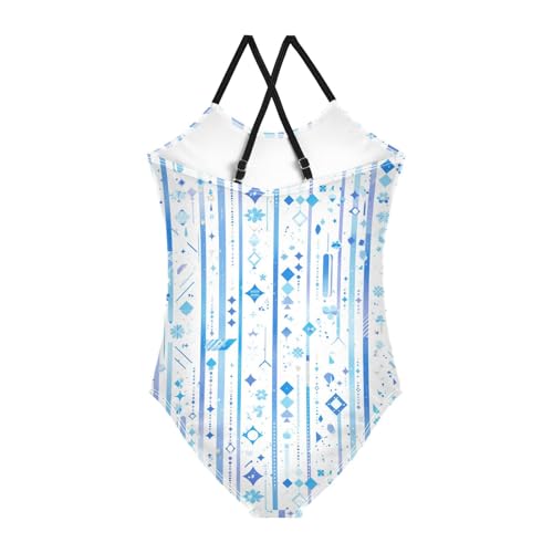 KLL Blue Stripe Girl 1 Piece Swimsuit Beach Swimwear with Adjustable Straps UPF 50+2