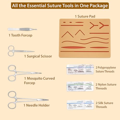 Image of B-Arm Suture Practice Kit with Suture Pad, 6 Suture Threads, 4 Surgical Instruments | Suturing Kit | Suturing Practice Kit | Complete Suture Kit for Medical Students & Professionals