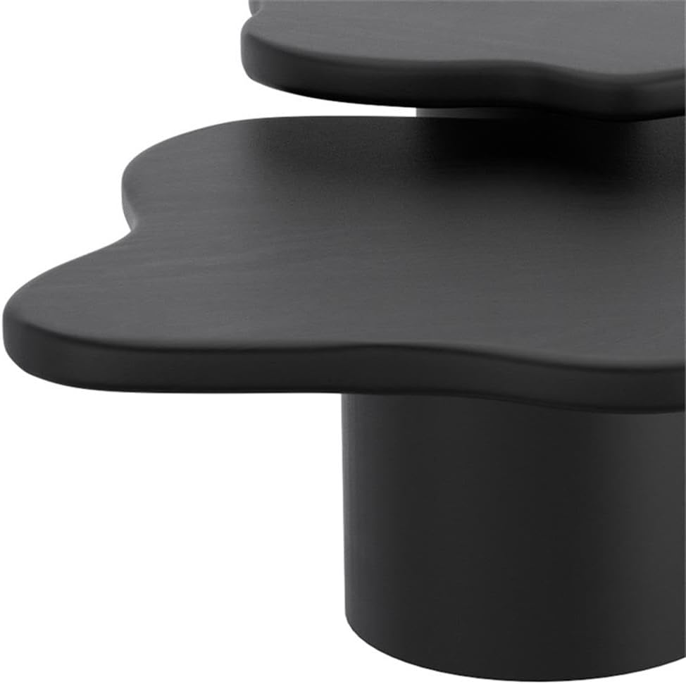 Pemberly Row Mid-Century Modern Coffee Table, 35.5 x 35.5 x 15.75 in, Solid Wood with Black Painted Finish, Freeform Design, Large Pedestal Base, Living Room or Lounge Use
