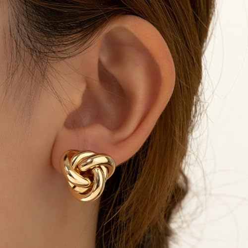 Chunky Gold Knot Earrings Geometric Drop Dangle Earrings Long Twisted Earrings Statement Earring Jewelry for Women3