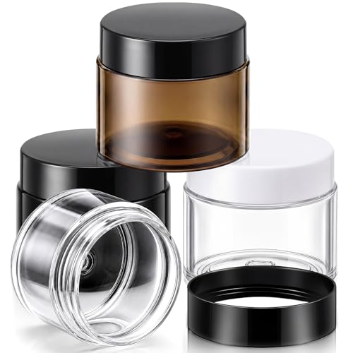 Image of Patelai 4 Pcs Plastic Jars Wide Mouth with Lids,2 Ounce,Classic Mix Color | Travel Size for Creams Oils, Clear Round Storage Cosmetics Containers, Leak Proof Screw on Lids for Makeup Beauty DIY