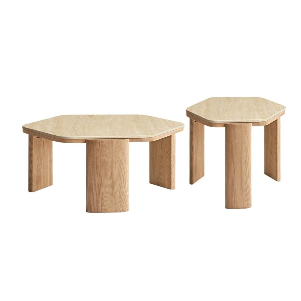 ZTHYSHOZ Side Table Light Wood Coffee Table Set Hexagonal Shape Sculpted Legs Living Room Decor