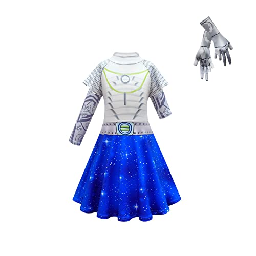 Zivanto Zombies Girls Alien Costumes Halloween Cheerleader Cosplay Dresses Kids Fancy Party Dress Up Size 7 Role Play Outfits With Gloves Christmas Birthday Gift Blue 130 #TOP4