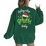 BANGELY Christmas Sweatshirts Women Funny Christmas Graphic Crewneck Shirts Xmas Long Sleeve Sweaters Holiday Pullover Green