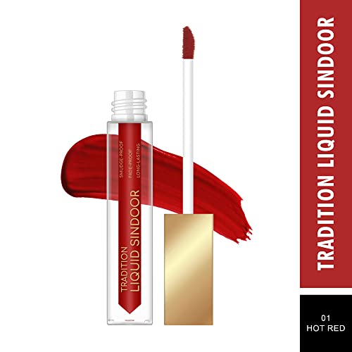 Image of SWISS BEAUTY Tradition Natural Liquid Sindoor| Smudge-Proof | Long-Lasting | Shade- Hot Red, 6ml