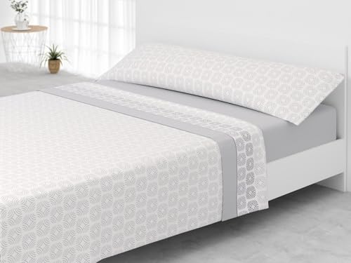 DonMateo Juego de sábanas Estampado con Tacto Extra Suave de Tejido CORALINA 200gr Mod.Serrano Sensación térmica para el Invierno. (Gris, 150cm)