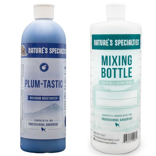 Image of Nature's Specialties Mixing Bottle and Dog Conditioner Concentrate Bundle, Easy to Read Measurements Mixing Bottle 32 oz, Plum-Tastic Dog Conditioner Concentrate 16 oz