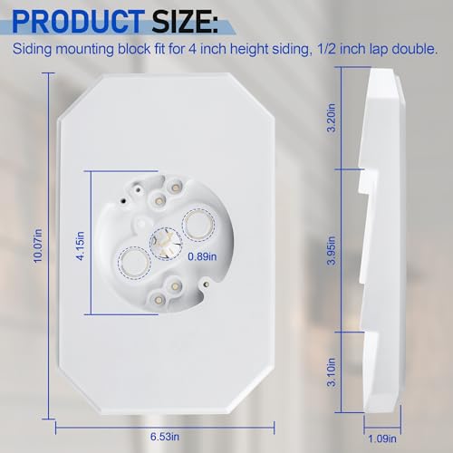 Pulems Siding Mounting Block 8141DBL, Vinyl Siding Mounting Block Outdoor Light Mount Plate Kit with Built-in Electrical Box for 1/2 inch Lap Double, White Outdoor Light Plate