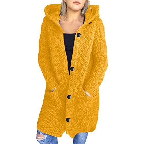 Manteau jaune à capuche pour femme XL grand modèle mi-long chaud