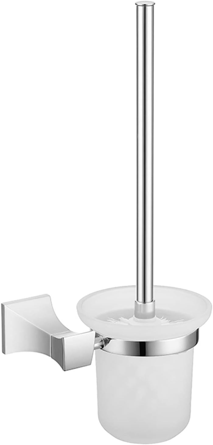 Wall Mounted Chrome Toilet Brush Holder with Glass Cup, Polished Black WC Brush & Plunger Set, Stylish Bathroom Cleaning Tools for Modern Toilets