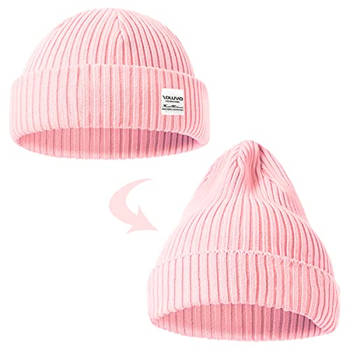 zowya Fisherman Beanie or 2 in 1 Regular Cuff Knit Beanie for Men Women Warm Rib Watch Skull Cap, Pink, One size