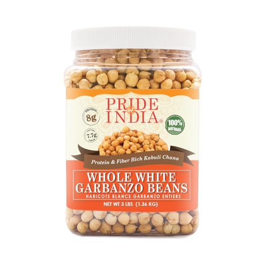 Pride Of India | Indian Whole White Garbanzo Beans 3 Pound (1.3 kg) Jar | Protein & Fiber Rich Kabuli Chana | Prepare Hummus, Snacks, Wraps, Salad, Soup & Curry | All Natural, Vegan, Gluten Free, Non-Bioengineered