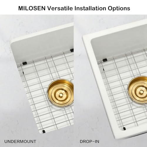 MILOSEN White Undermount Bar Sink, 15×17 Inch Small White Wet Bar or Prep Sink, 9 Inch Deep Granite Composite Outdoor Single Bowl Basin with Accessories, Small Quartz Sinks by MILOSEN - Used condition - Image 7
