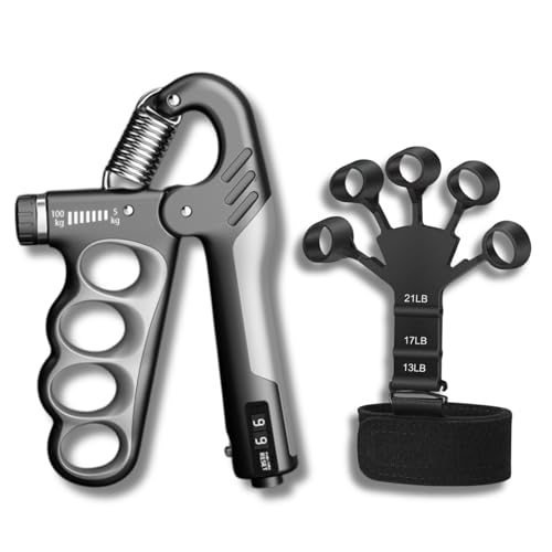 2pcs Hand Grip Strengthener Trainer - Finger Grips Strengthener - Hand Gripper (5-100KG) with Adjustable Resistance - Silicone Finger Stretcher Finger Exerciser for Men/Women
