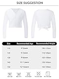 PLIKSUVER Girls Dance Wrap Top Ballet Cardigan Cotton Crossover Long Sleeve for Kids Womens White - Image 4