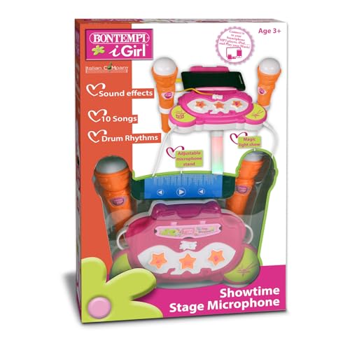 Bontempi - TwinStage Mic-Double Bühnenmikrofon mit MP3-Anschluss für atemberaubende Leistung, Rosa, 360 x 360 x 890 mm, 40 1472, Rosa B