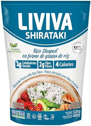 LIVIVA Low Calorie Keto-Certified Organic Rice Shaped Shirataki 14 oz (Pack of 6)