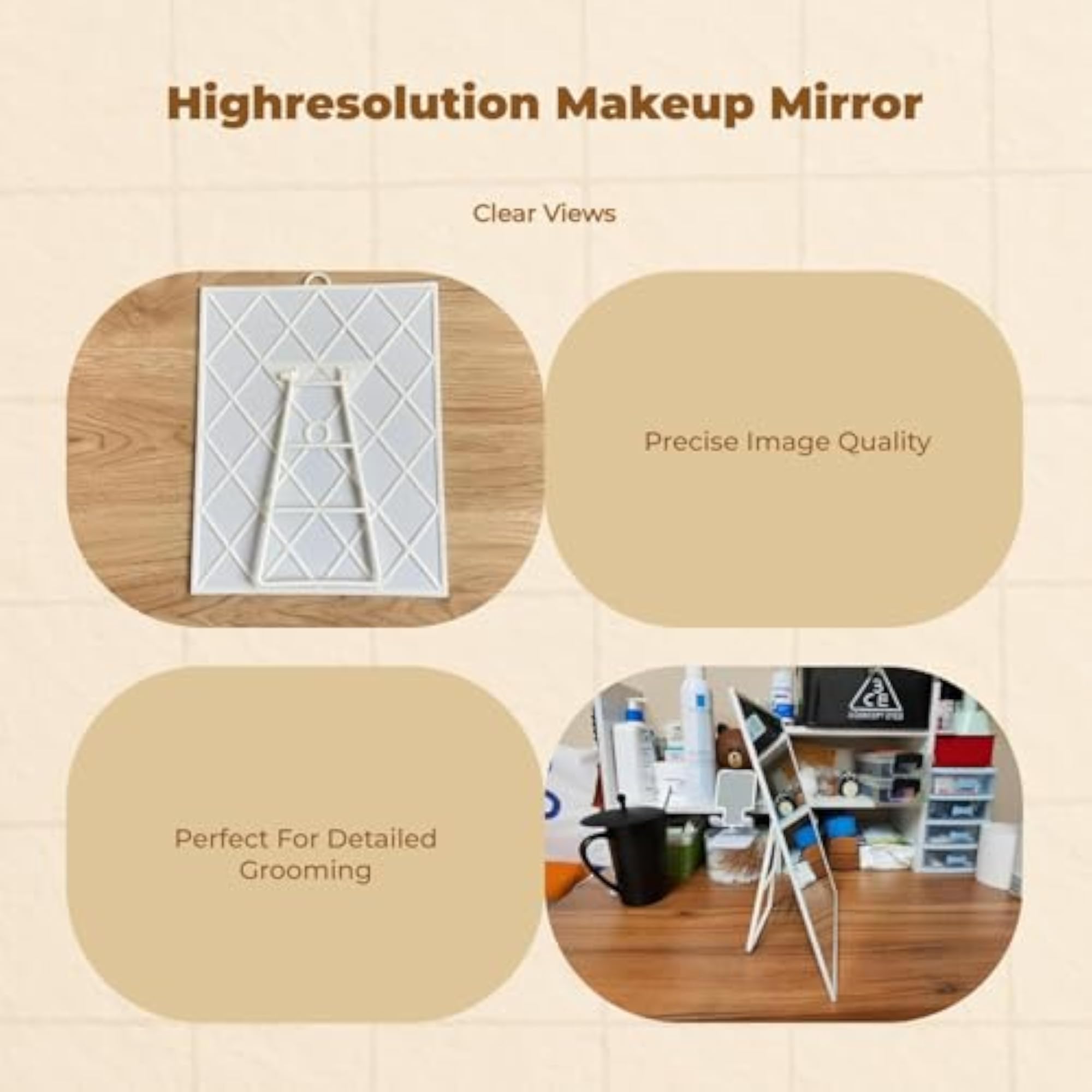 High-Definition Foldable Makeup Mirror for Desktop Use