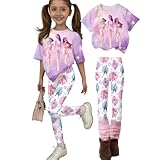 Kpop Clothes Set for Girls Short Sleeve T-Shirt and Long Pants Cute Cartoon Print Graphic Tees Hunters Singers Group De-Mon Merch K Pop Rumi Mira Zoey Costume 2 Piece Birthday Gifts