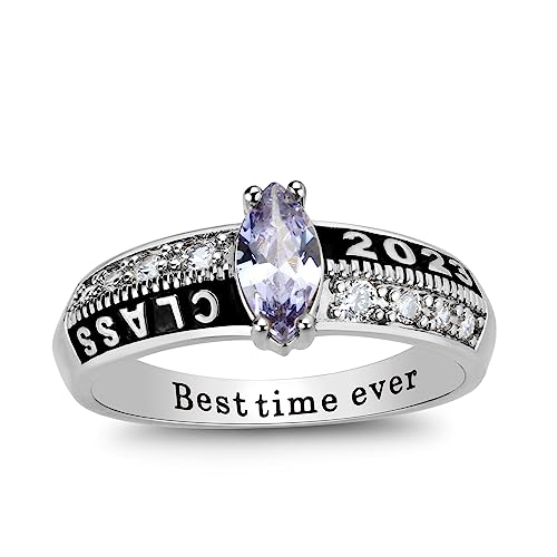Ccjcinata Customized Cubic Zirconia Birthstone Rings High School Class Rings For Girls And College Class Ring For Women Graduation Gifts (Sterling Silver - Platinium) #TOP16