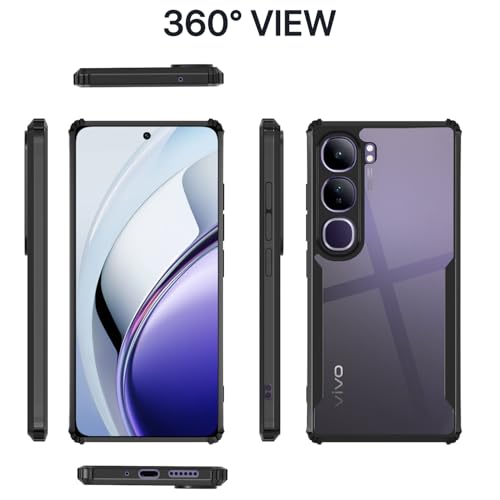 Image of Pikkme Crystal Clear Transparent Back Cover | Ultra Hyrbid | Full Camera Protection | Raised Edge | Bumper Case for Vivo V40 Lite 5G (Black)