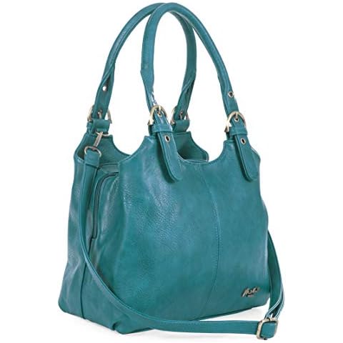 Mabel London Womens Multiple Pockets Handbag - Medium Size Multi Compartments Bag with a Long Shoulder Strap - AMELIA (Turquoise) Cover