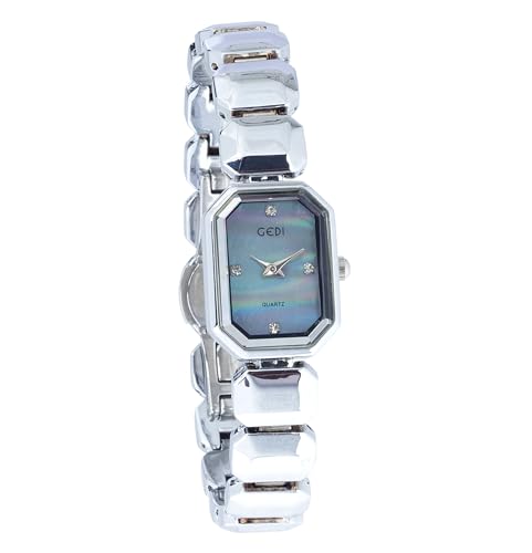 Image of Gedi Womens Analog Wrist Watch with Silver Metal Strap with Diamond Studded Rectangle Dial for Ladies & Girls Trending Fashion