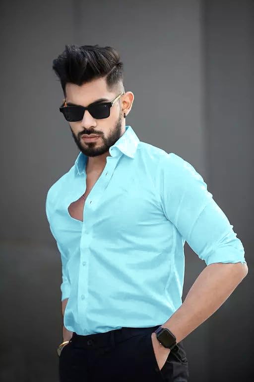 Image of Pinkmint Cotton Spread Collar Long Sleeve Shirt for Men Formal Wear Office Wear Multicolour