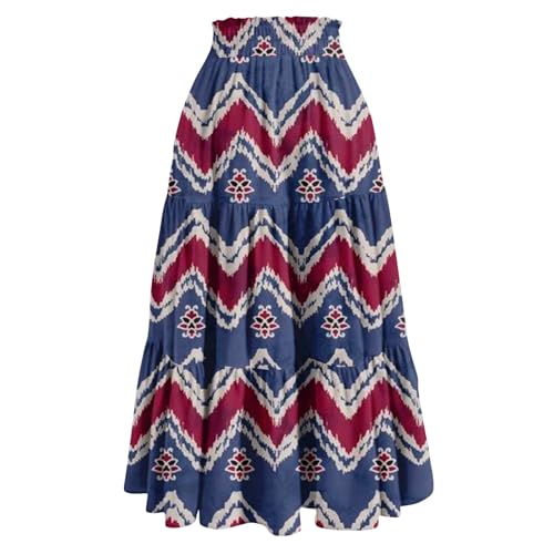Aryapyper Women's Boho Floral Print Skirt with Elastic High Waist Design Flowing A-line Layered Summer Beach Maxi Dress2