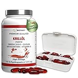 BIOTARY Krillöl Softgel Kapseln, 140 Kapseln, 1040mg Tagesportion, inclusive Pillenbox, Omega 3, 6, 9, Astaxanthin, Vitamin E, Choline, Phospholipide, Laborgeprüft, in Premiumqualität, Phospholipide