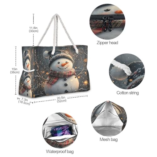 Large Beach Bags Totes Canvas Tote Shoulder Bag Snowman Water Resistant Bags for Gym Travel Daily4