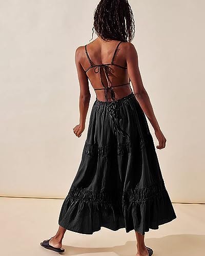 Image of VIUTIL Flowy Maxi Dress for Women Summer Cotton Backless Beach Long Dress with Pockets 2026