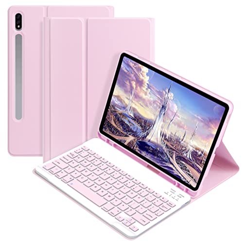 Gokoco For Samsung Galaxy Tab S8 2022/Tab S7 2021 11 Inch Keyboard Case,Magnetic Wireless Keyboard Case With S Pen Holder For Sm-X700 X706 T870 T875 T878-Pink #TOP10