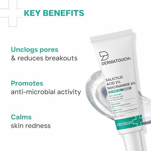 DERMATOUCH Salicylic Acid 2% Niacinamide 6% Anti-Acne Oil-Free Gel for Acne-prone skin, Oil Balancing, Helps tighten pores | 30g