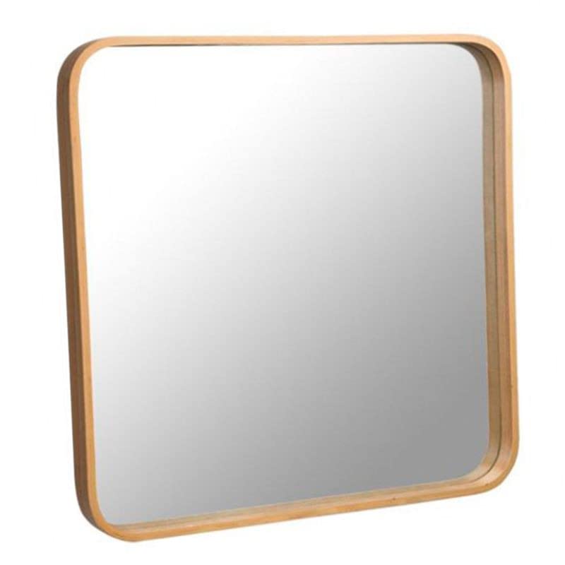 ROCKING GIFTS Espejo Pared Decorativo Cuadrado Marco de Madera Bambú Marrón Beige Boho Elegante 50 cm