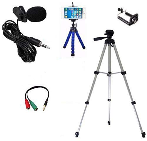 Kit Youtuber Profissional Tripé 1,0m + Microfone De Lapela Para Celular + Mini tripé