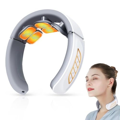 Massaggiatore Collo Cervicale, 6 Teste Massaggiatore Collo Intelligente con Terapia Calore 42°C, 6 Modalità e 9 Livelli, Impulsi Elettromagnetici Massaggiatore per Uso Domestico in Ufficio