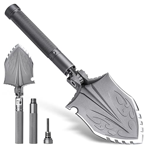 Zune Lotoo Klappspaten, Mini Camping Schaufel Klappbar aus Martensitischem Stahl, Tragbare Camping Survival Spaten mit 7 Winkeln Verstellbar für Camping, Wandern, Garten, Freien, Wolf Thorn Cover