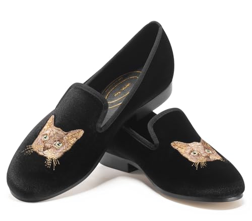 Image of Journey West Women's Velvet Loafer Flat with Embroidery Velvet Slippers