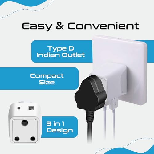 Image of Ceptics Travel Adapter India to European Plug Adapter, 3 in 1 Plug Adapter, Germany, France Schuko Adapter with 1 USB, 1 USB-C, Type E /F Europe Travel Adapter for Laptops, Phones, CE - RoHS, White 1pc